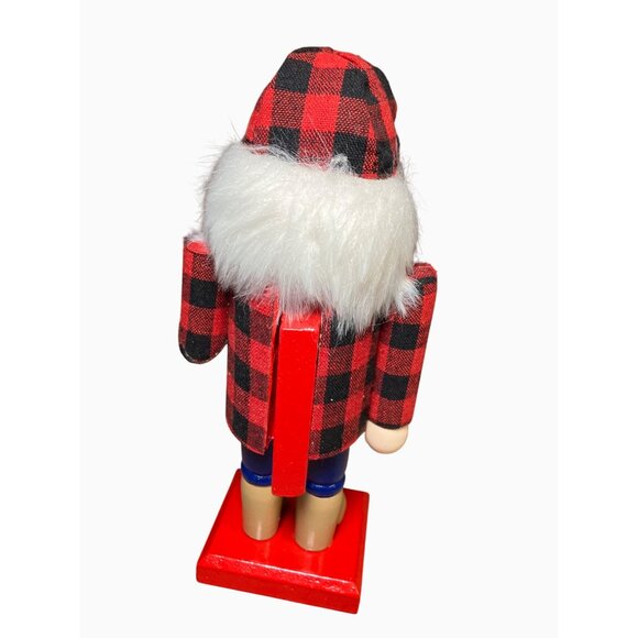 Lumberjack Nutcracker Wood Figurine Plaid Shirt 9 Inches Tall - Picture 4 of 9
